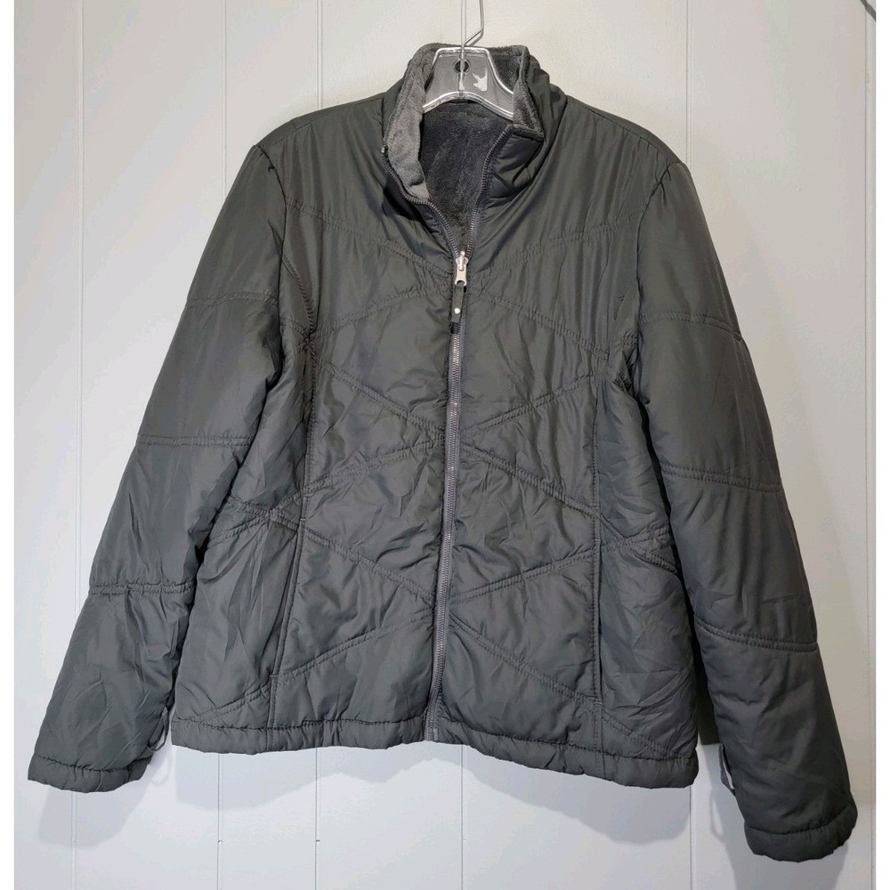 Below Zero by Rothschild Gray Quilted Puffer Jacket Faux Fur Lined Womens Large